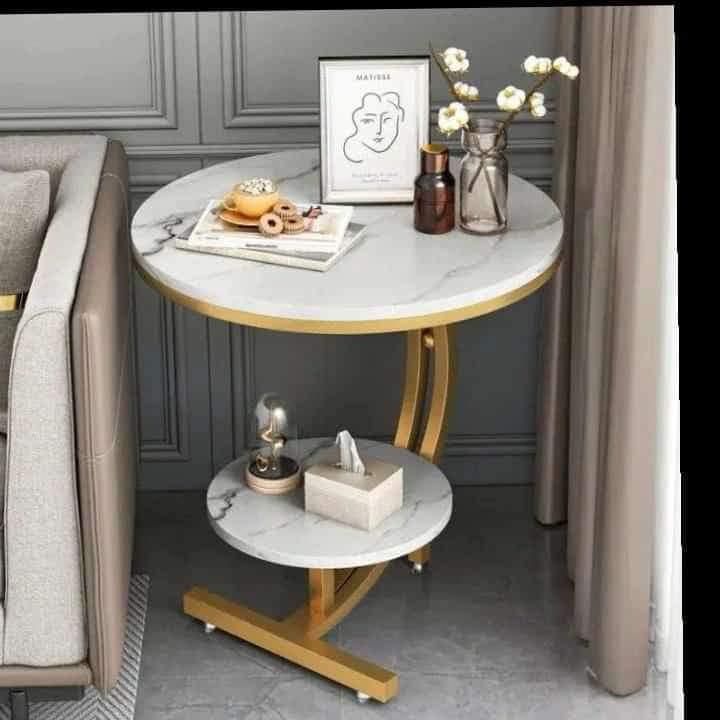 Console bedside cabinet Double layer mdf marble Effect coffees table