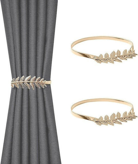Spring Curtain Tiebacks, Metal Leaves Curtain Holdbacks, Adjustable Curtain Straps, Curtain Clips for Home Window Decoration