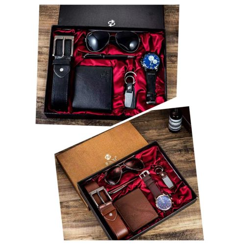 6‑in‑1 Fancy Men’s Gift Set – Stylish Watch, Wallet, Belt, Glasses & Accessories in Elegant Gift Box