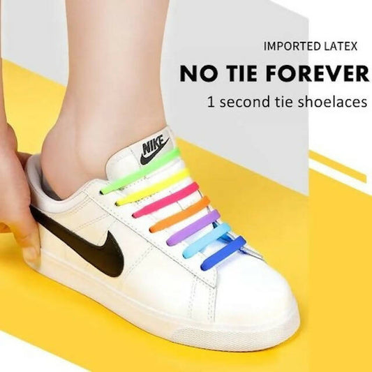 Silicone Shoelaces Set of 12pcs, Tieless Stretchy Flat Elastic Silicone Shoe Laces, Easy Lacing for Athletic, Sneakers, Board & Casual Shoes