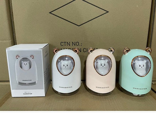 300ml Bear Changing Color Humidifier, Mini Humidifier for Baby and Kids, 2 Spray Modes and Colorful Night Light, Portable Cool Mist Humidifiers