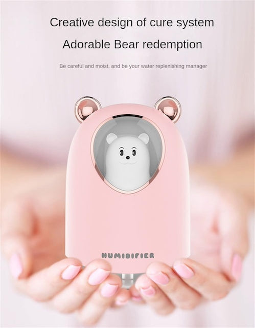 300ml Bear Changing Color Humidifier, Mini Humidifier for Baby and Kids, 2 Spray Modes and Colorful Night Light, Portable Cool Mist Humidifiers