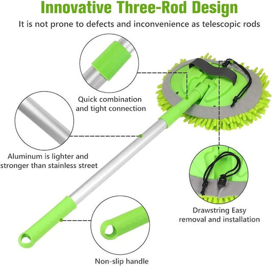 Car Cleaning Mop, Bus Truck Car Wash Brush, Removable Car Wash Mop with Chenille Microfiber, 180 Degree Rotation Car Cleaning Brush