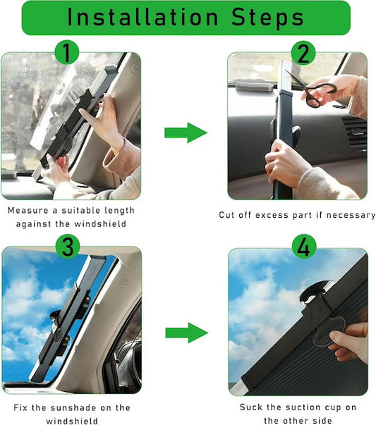 Car Retractable Windshield Sun Shade, Folding Large Sun Visor Protector with Suckers, Auto Front Window Sunshade, Sunscreen Blocks