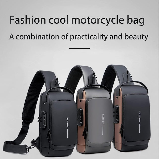 Cross Body Shoulder Bag, Anti-Theft Shoulder Backpack, Fashion Leather Chest Bag, Men's Motorcycle Bag, USB Charging Backpack