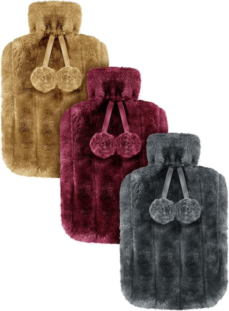 Hot Water Bottles With Faux Fleece Cover, Soft Flannelette Hot Water Bottle Cover for Neck Shoulder Pain Relief