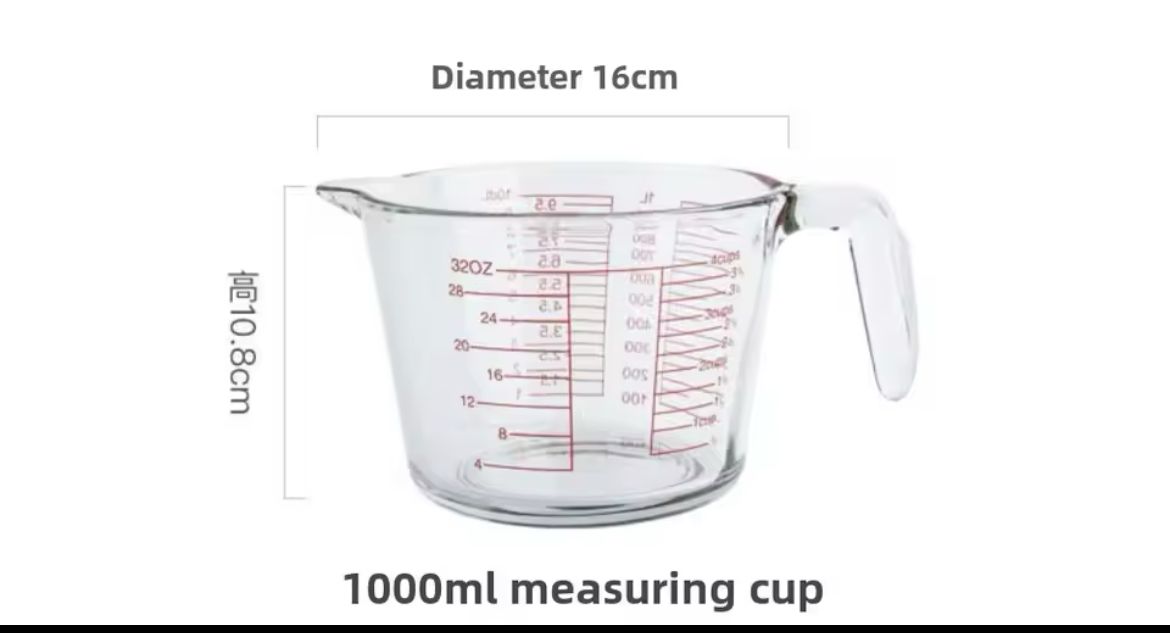 1000 ml Heat-Resistant Glass Measuring Cup with Easy-Read Scale & Comfortable Handle