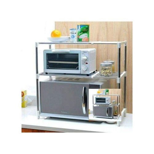 Adjustable Multifunctional Microwave Stand β Heavy-Duty 2-Tier Kitchen Storage Rack with Expandable Shelf & Hooks