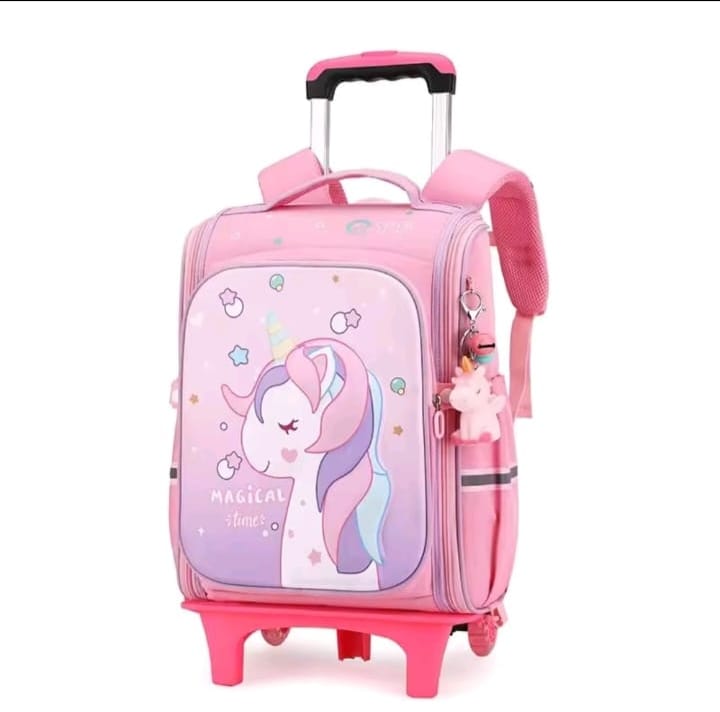 Durable Fashion Wheeled School Backpack – High-Capacity Oxford Trolley Bag with Detachable Wheeled Backpack PINK