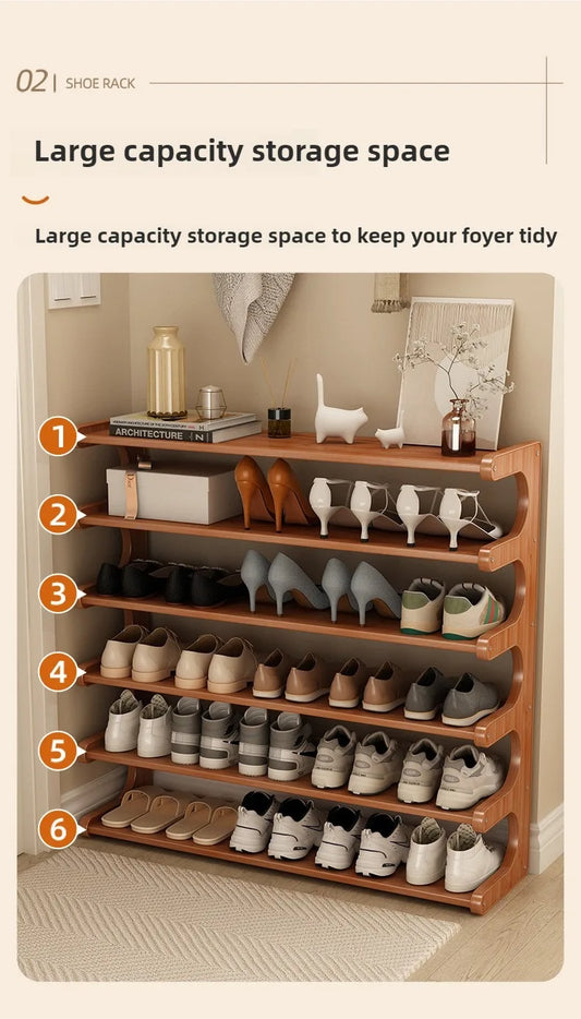 6-Layer Stackable Bamboo Shoe Rack – Modern Wooden Shoe Organizer for Home & Entryway