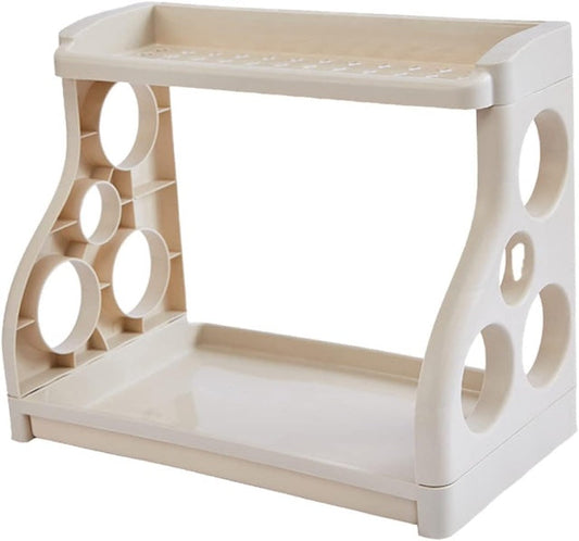 Two Layer Spice Rack with Knife Slots and Side Hollow Pockets, Seasoning Can Storage Rack, Countertop Standing Rack