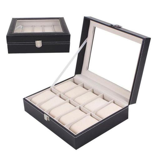 10‑Slot PU Leather Watch Organizer – Black Watch Storage & Display Box