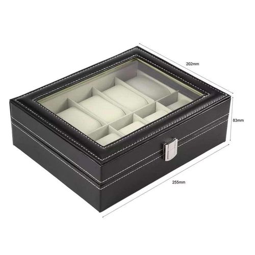 10‑Slot PU Leather Watch Organizer – Black Watch Storage & Display Box
