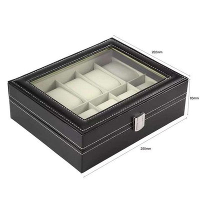 10‑Slot PU Leather Watch Organizer – Black Watch Storage & Display Box