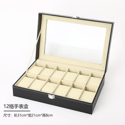 12-Slot Executive Watch Organizer – PU Leather Display Box with Glass Top