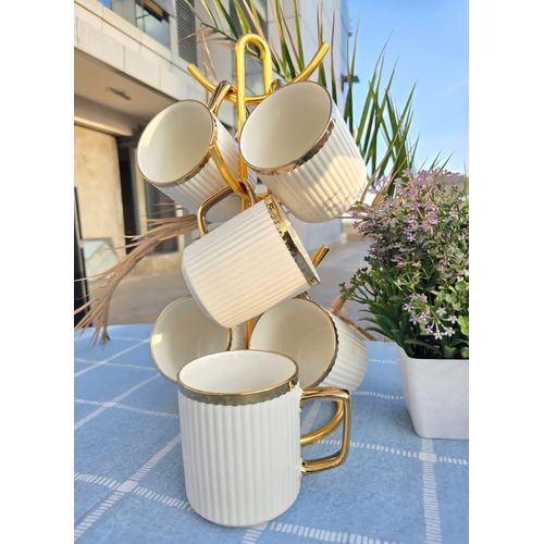 6PCS Japanese Gold rimmed Japanese mugs- 350ml