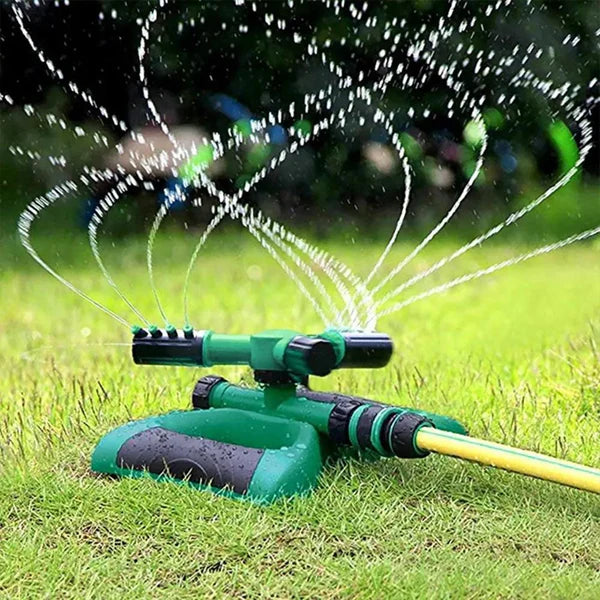 Automatic 360° Rotating Lawn Sprinkler – 3-Arm Adjustable Garden Watering System