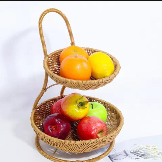 3 tier Handmade unique rattan fruit rack