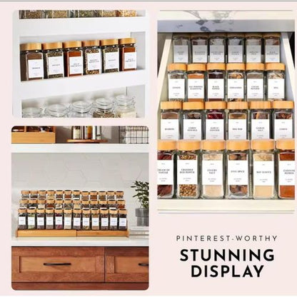 29-Piece Glass Spice Jar Set with Bamboo Lids — Airtight, Adjustable & Organized Kitchen Storage