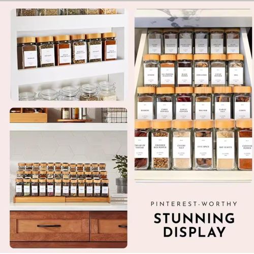 29-Piece Glass Spice Jar Set with Bamboo Lids — Airtight, Adjustable & Organized Kitchen Storage