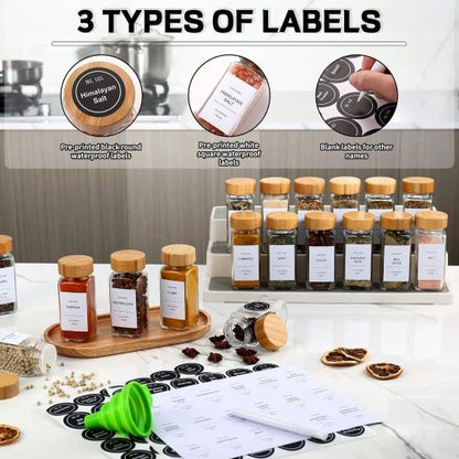 29-Piece Glass Spice Jar Set with Bamboo Lids — Airtight, Adjustable & Organized Kitchen Storage
