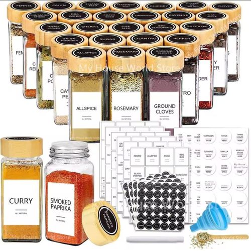 29-Piece Glass Spice Jar Set with Bamboo Lids — Airtight, Adjustable & Organized Kitchen Storage