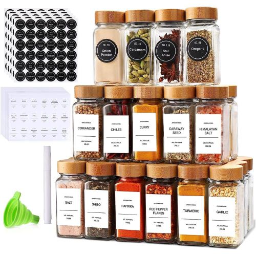29-Piece Glass Spice Jar Set with Bamboo Lids — Airtight, Adjustable & Organized Kitchen Storage