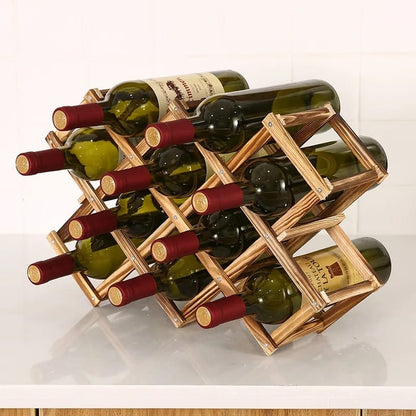 Foldable10 Slot wooden wine bottle rack