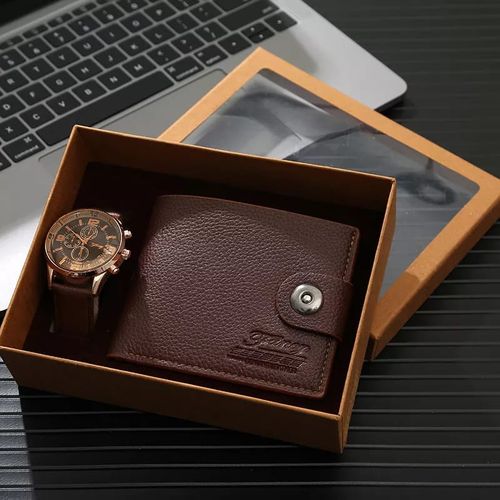 Men’s Watch & Wallet Gift Set – Stylish Leather Wallet with Classic Timepiece in Gift Box