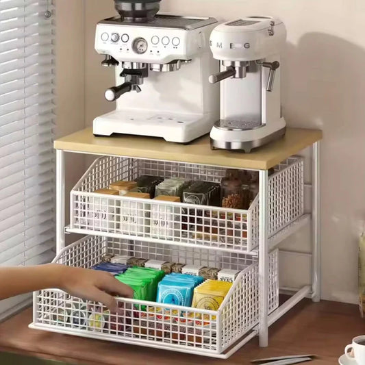 2-Tier Metallic Kitchen Storage Rack