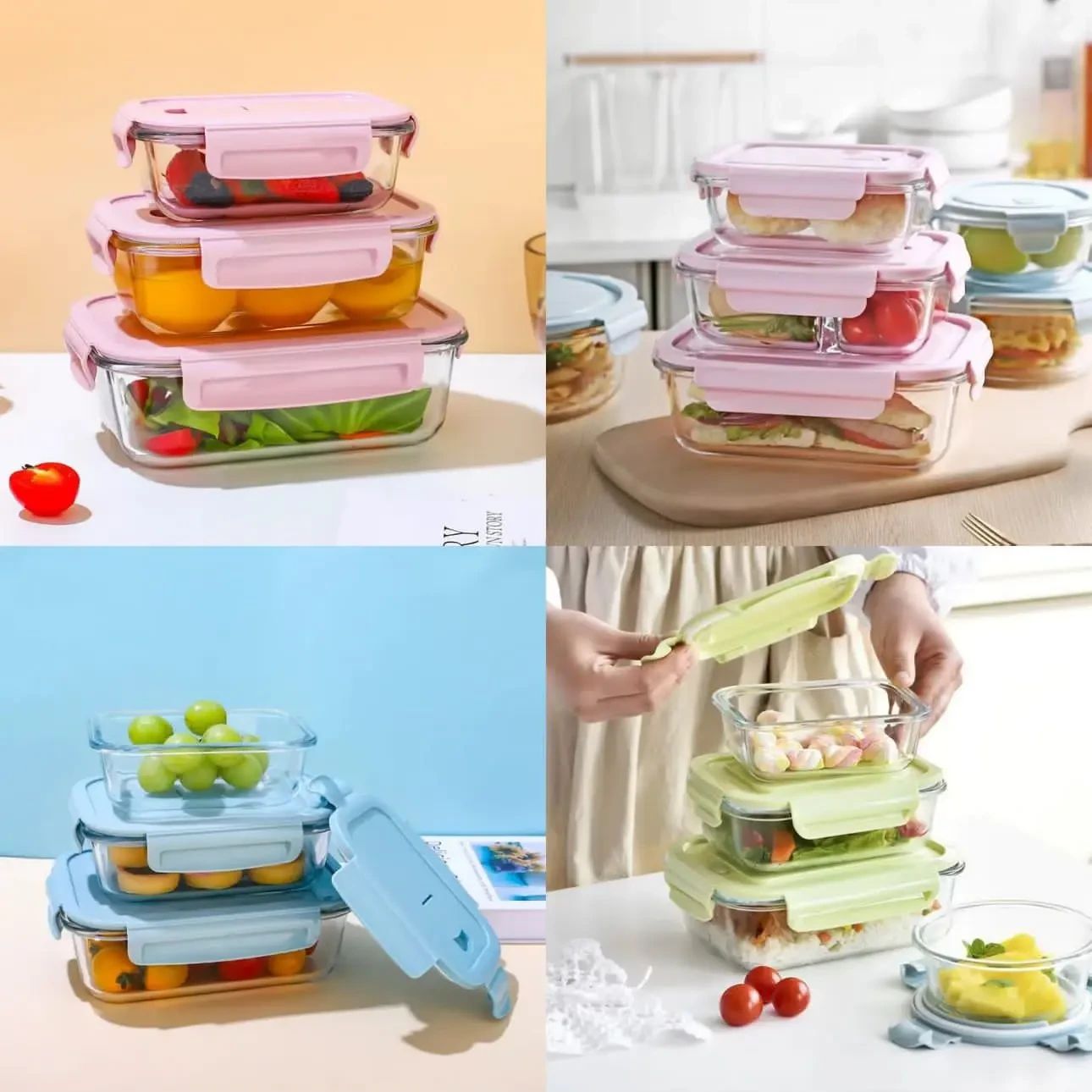 3pc glass lunch box set