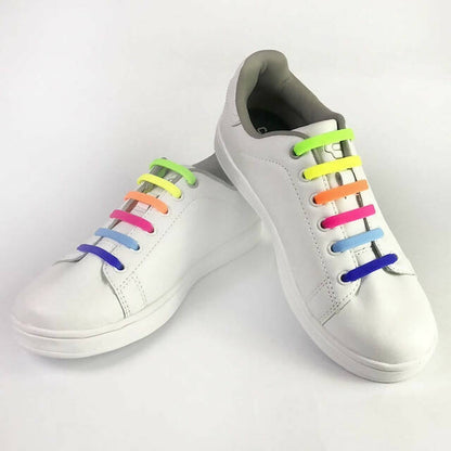 Silicone Shoelaces Set of 12pcs, Tieless Stretchy Flat Elastic Silicone Shoe Laces, Easy Lacing for Athletic, Sneakers, Board & Casual Shoes