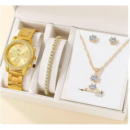 5‑in‑1 Ladies Gift Set – Elegant Watch, Necklace, Bracelet, Earrings & Ring in Gift Box