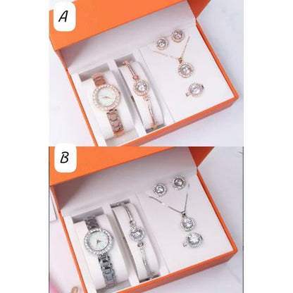 Elegant 5‑in‑1 Ladies Gift Set – Watch, Necklace, Bracelet, Earrings & Ring in Stylish Gift Box