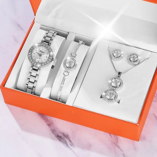 Elegant 5‑in‑1 Ladies Gift Set – Watch, Necklace, Bracelet, Earrings & Ring in Stylish Gift Box