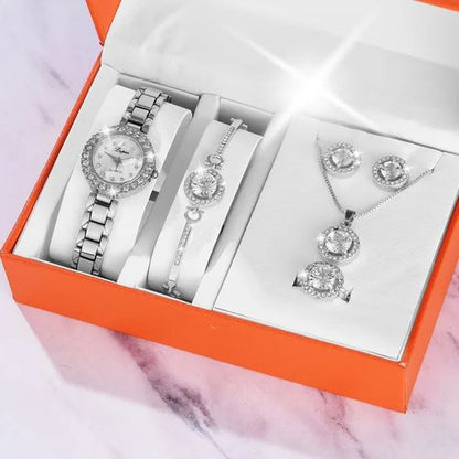 Elegant 5‑in‑1 Ladies Gift Set – Watch, Necklace, Bracelet, Earrings & Ring in Stylish Gift Box