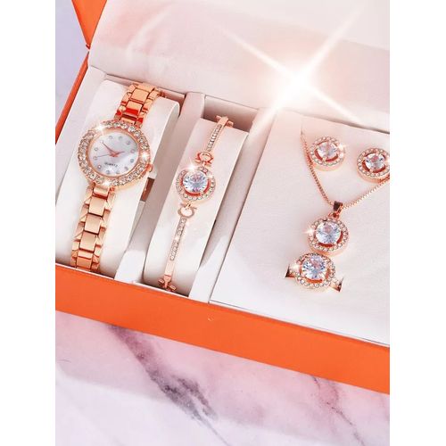 Elegant 5‑in‑1 Ladies Gift Set – Watch, Necklace, Bracelet, Earrings & Ring in Stylish Gift Box
