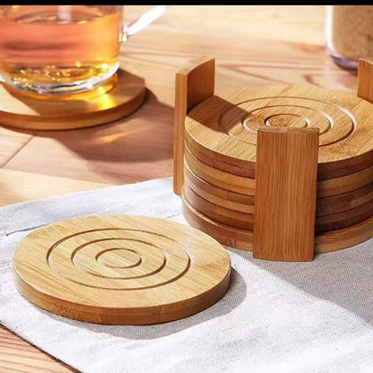 6pc Round Bamboo Coaster Set