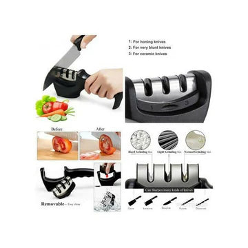 Knife Sharpener 3-Stage Manual Knife Sharpening Tool Portable Kitchen Professional Knife Sharpener