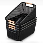 Large Modern Plastic Storage Basket with Wooden Handles — Stylish & Practical Home Organizer