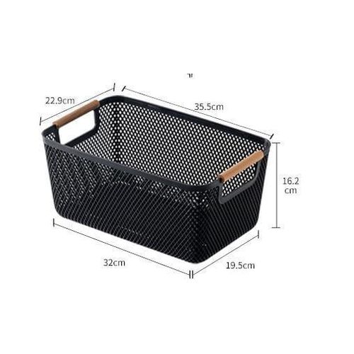 Large Modern Plastic Storage Basket with Wooden Handles — Stylish & Practical Home Organizer