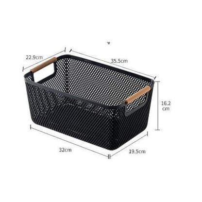 Large Modern Plastic Storage Basket with Wooden Handles — Stylish & Practical Home Organizer