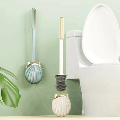 Silicone shell shape toilet brush, Deep Cleaner Silicone Toilet Brush with Flexible Bristles, Wall Mounting