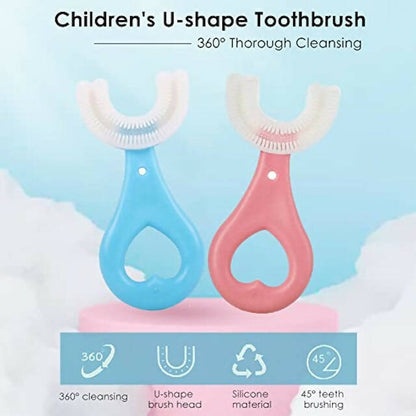Kids U Shaped Toothbrush, U-Shaped Training Toothbrushes for Kids 2-6Y, Silicone Bristles Massage Gums,360° All-Round Cleaning