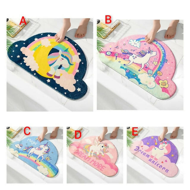 Kawaii Rug for Home Bath Living Room Floor, Non-Slip Rainbow Gamer Unicorn Welcome Entrance Doormat Carpets(90cm by 60 cm)