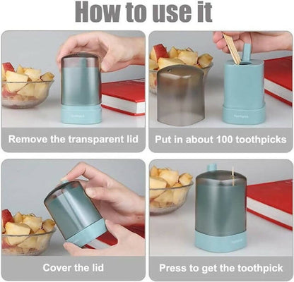 Automatic Toothpicks Holder, Toothpick Holder Dispenser with 100 Natural Wooden Tooth Cleaning Toothpicks, Quick Automatic Pop-Up Dispenser Holder, Toothpick Storage Box for Kitchen, Home, Restaurant