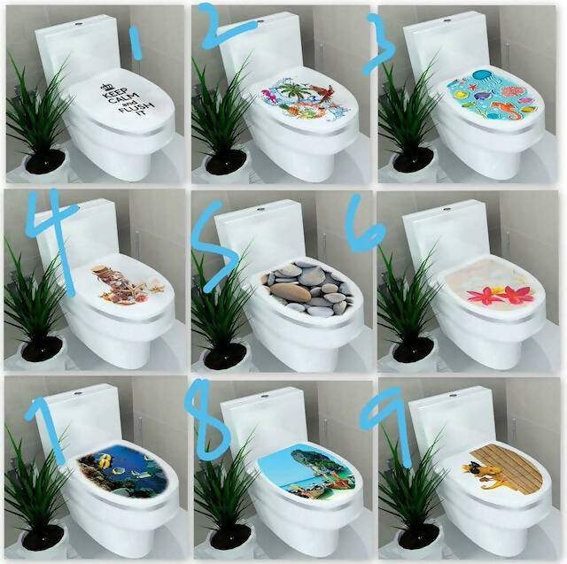 Creative 3D Toilet Seat Decals, Removable Waterproof Wall Sticker, Vinyl WC Pedestal Pan Cover/Washroom/Bathroom/Home Decor, Available in Codes 1,3,4,5,6,7