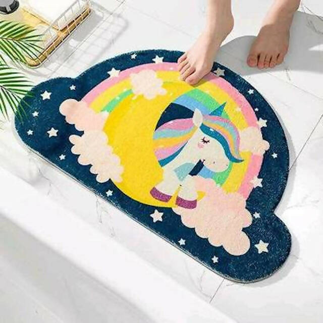Kawaii Rug for Home Bath Living Room Floor, Non-Slip Rainbow Gamer Unicorn Welcome Entrance Doormat Carpets(90cm by 60 cm)
