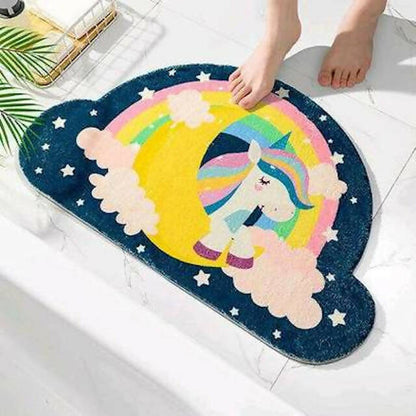 Kawaii Rug for Home Bath Living Room Floor, Non-Slip Rainbow Gamer Unicorn Welcome Entrance Doormat Carpets(90cm by 60 cm)