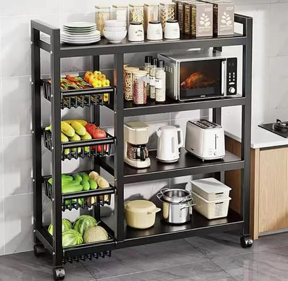 Multi functional Strong Metallic Kitchen Rack with Movable & Lockable wheels - 80×32*135cm(L*W*H)